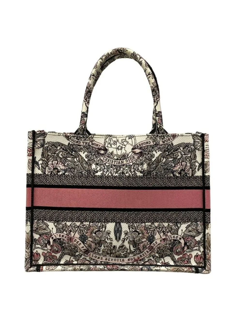 Dior Tote Book Vintage Small White Black Pink
